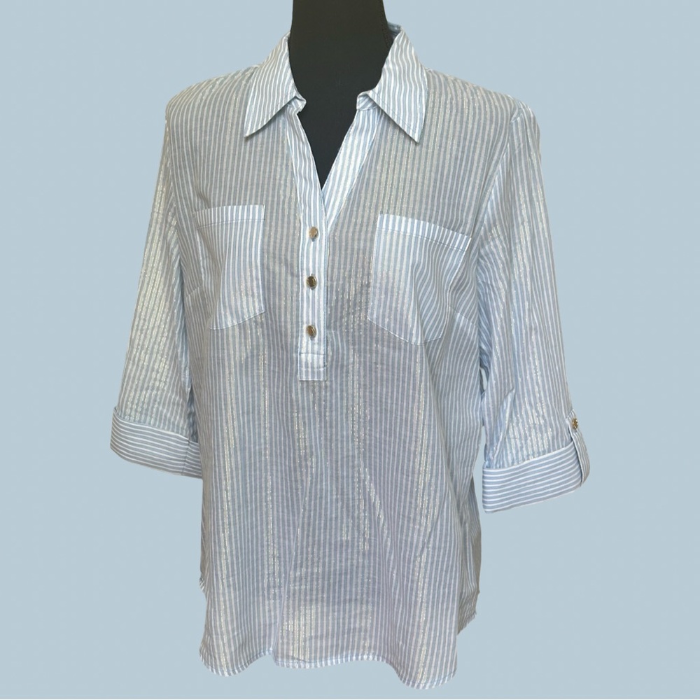 Anne Klein Blue and White Striped Shirt